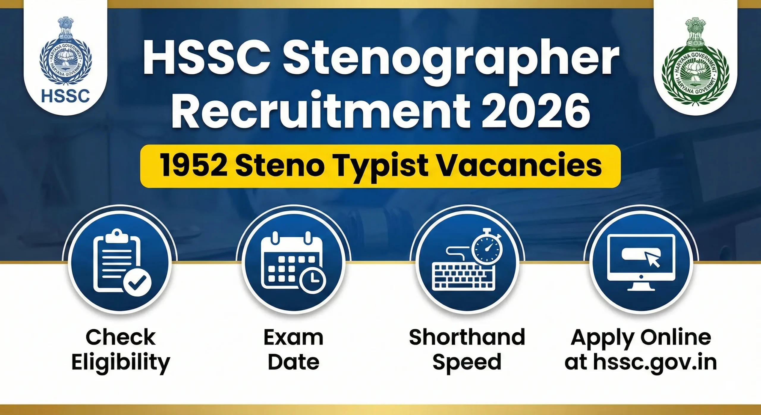 HSSC Stenographer Recruitment 2026 Notification for 1952 Steno Typist Vacancies