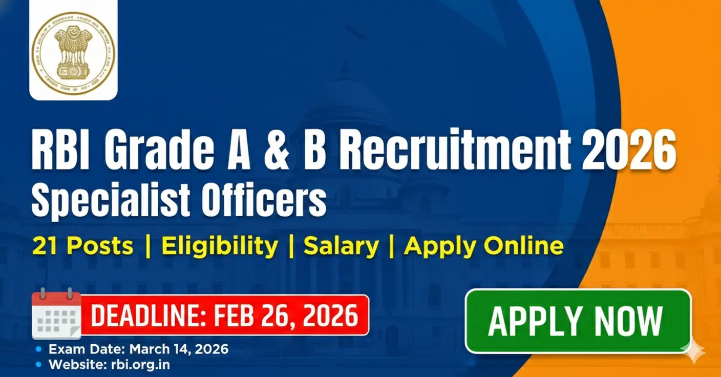 RBI Grade A and B Recruitment 2026 Notification for 21 Specialist Officer Vacancies