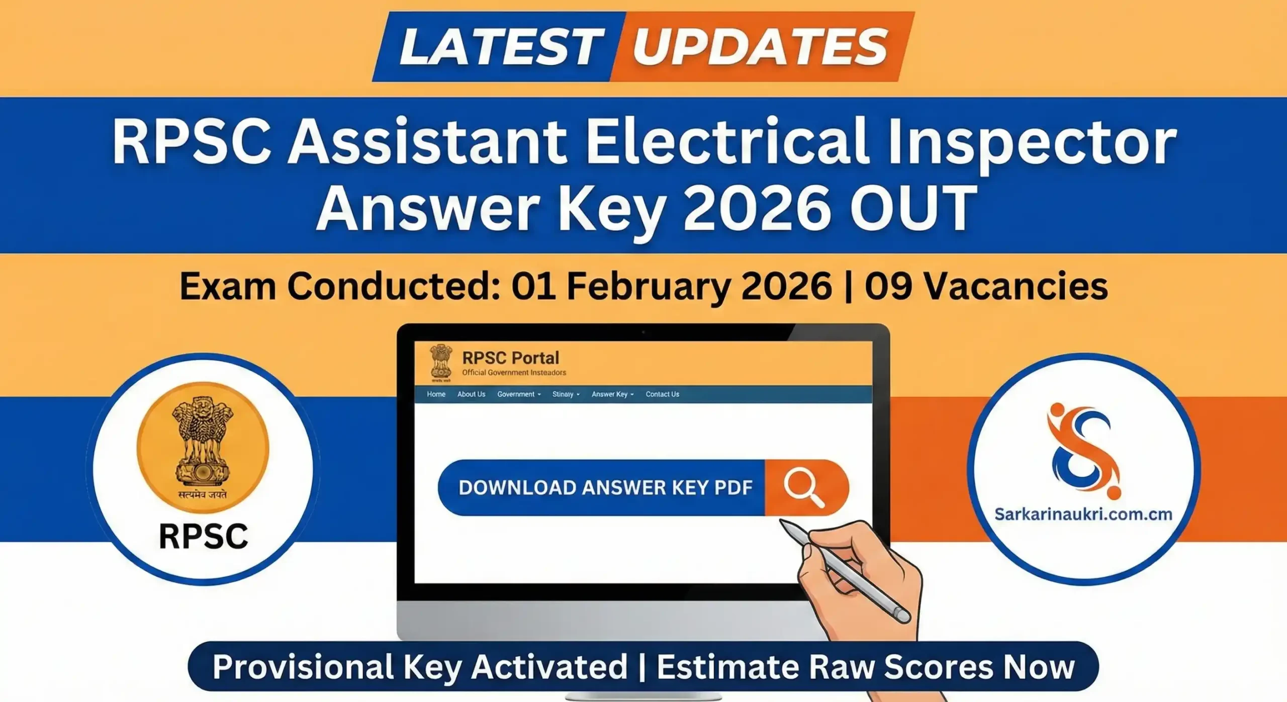RPSC Assistant Electrical Inspector 2026 answer key PDF download and objection details